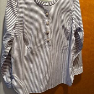 Striped Blue & White Tunic Top with Decorative Buttons
